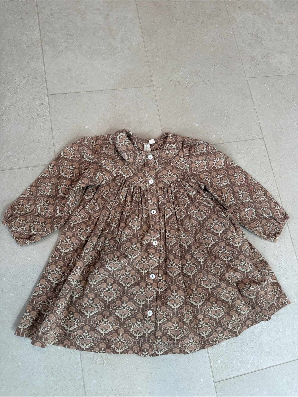 Girls' Brown Floral Button-Front Casual Dress